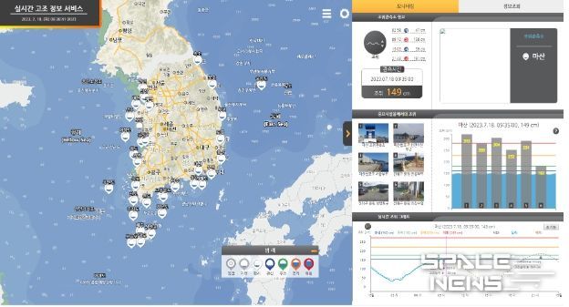 실시간 고조정보 서비스 화면