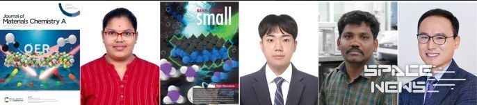 표지논문, 박사과정 샤라냐 칸난 안바라수 씨, 표지논문, 박사과정 정시언 씨, 라자 아루무감 센틸 박사, 최명룡 교수(왼쪽부터)