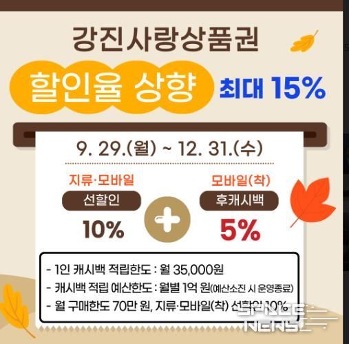 강진사랑상품권 15% 할인 혜택