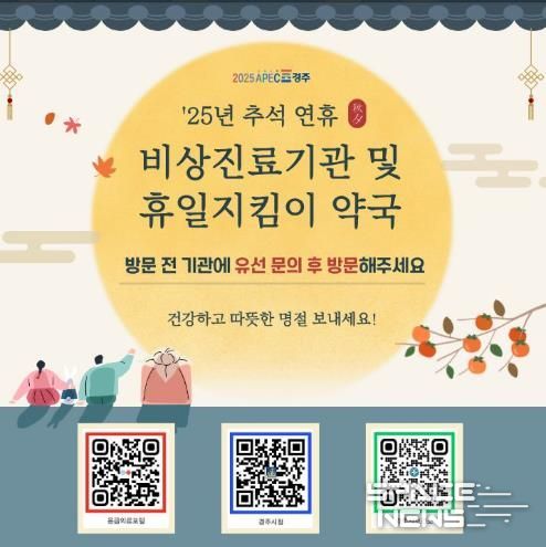 경주시가 추석 연휴 비상진료기관 및 휴일지킴이 약국 운영 안내 홍보물(QR코드 포함)을 제작·배포했다.