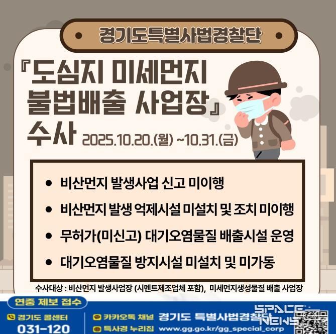 경기도, 미세먼지 불법 배출 사업장 집중 수사 돌입…