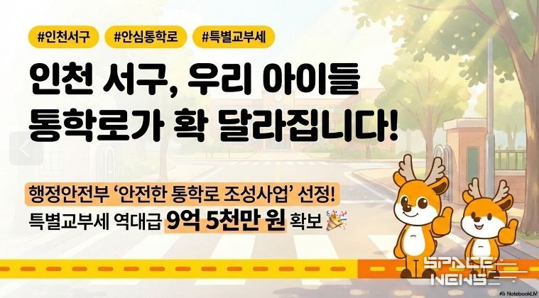 인천 서구, ‘안심 통학로 조성’ 특별교부세(9억 5천만원) 확보... 안전 사각지대 해소 나선다